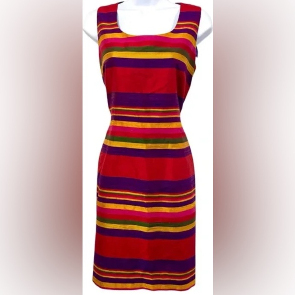Jessica Howard 100% Silk Striped Dress-Jewel Tones - Modern Size Med NWT Vintage
